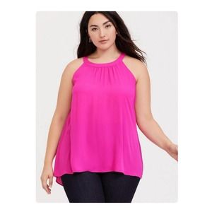 NEW Hot Pink Georgette Goddess Neck Tank Blouse Chiffon Plus Size 2X